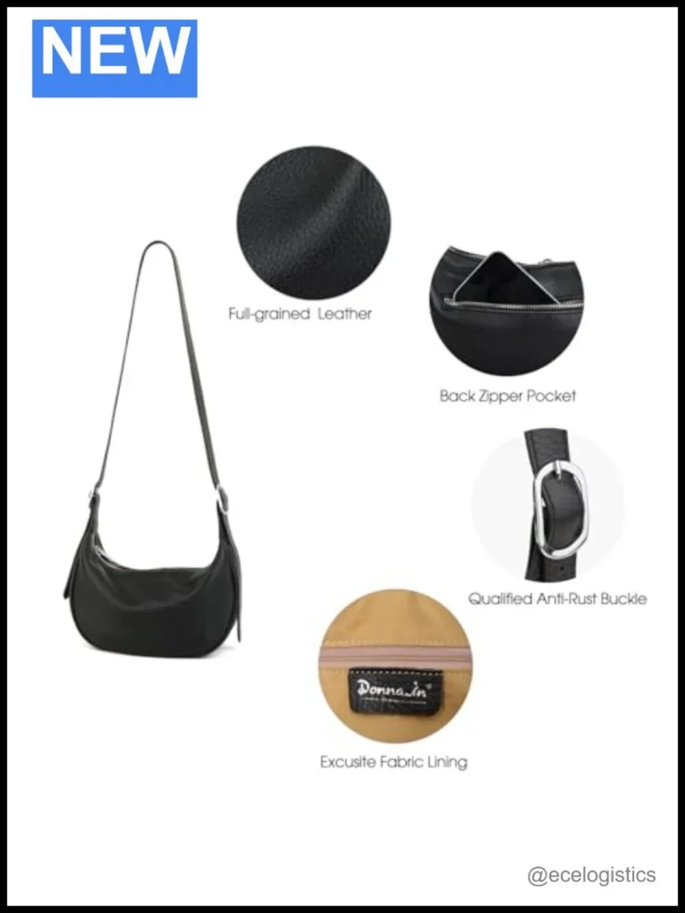 Full Grain Real Leather Hobo Bag Women Crossbody Shoulder Purse